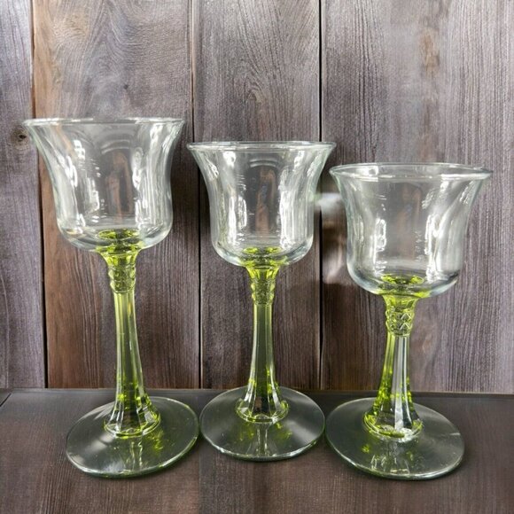 PartyLite Other - Partylite Glass‎ Votive Candle Holder Set 3 Glass Clear Top And Green Bottom VTG